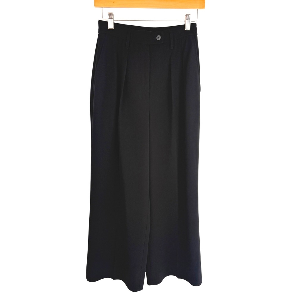 Babaton Aritzia Black Pleated Wide Leg Trousers Pants Sz 0  High Rise Minimalist - Picture 2 of 15